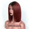 Perruque Bob Lace Front Wig synthétique lisse et courte avec raie centrale, 14 pouces, noire ombrée, rouge bordeaux, pour femmes Afro, 2792891