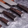 مجموعة المطبخ الفولاذ المقاوم للصدأ سكين الطاهي قطعة 4 مجموعة أداة اليابانية الكربون عالية تزوير Santoku 7CR17 مرآة الصلب مقبض خشبي مصقول