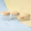 5/10/15/30/50g Empty Eye Cream Glass Bottle Frost Glass Cream Jar with Wooden Lids Cap Frosted Bottle Cosmetic Container