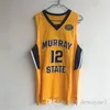 Koszulka Murray State Racers 12 Ja Morant Temetrius Jamel College Basketball ma na sobie koszulkę uniwersytecką żółto-niebiesko-biała OVC Ohio Valley NCAA