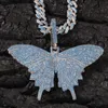 Iced Out Animal Big Butterfly Hanger Ketting met Blauw Cubaanse Keten Zilver Blauw Vergulde Mens Hip Hop Bling Sieraden Gift