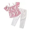 Neues Design Baby Mädchen Mode Sommer Outfits INS heißer Verkauf Blumen Hosenträger T-Shirt Tops + weiße Hose 2er Set Mädchen Boutique Kleidung