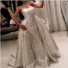 Luxo Árabe Dubai Sereia Vestidos de Prom Vestidos Strapless Sparkly Sequined Vestidos de Noite desgaste com vestidos de festa de trem destacável Robe de Soiree