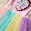 Baby Girls Rainbow Dress Children Unicorn Princess Dresses Kids Cartoon Colorful Bubble Skirt Cosplay Prom Dress Performing Clothes