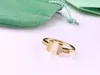 Wholesale-Luxury Jewelry 316L Stainless Steel Rings for Women Open Diamond Rings Designer Letter T Style Wedding Rose Gold Ring