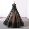 Schwarze Ballkleid-Gothic-Brautkleider 2019 mit langen Ärmeln, Spitzenapplikationen, Tüll, bodenlang, Vintage-Brautkleider nach Maß