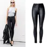 ivyink Sexy PU Leather Femme Shinny Moto & Pencil Pants Black High Waist Button Ladies Danim Stretch Full Length Women's jeans