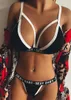 Kvinnor Sexig Push Up Solid Bh Set Sexig Baby Printed Lingerie Bandage Unline Wire Free Bralette + Panties G-String Underwear Set