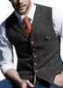 Men's Wool Plaid Groom Vests Groomsmen Attire Tweed Business Suit Jacket Formal Groom's Wear Suit Vest Men's Wedding Tuxedo Waistcoat