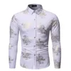 Moda rosa folha floral impressão camisa homens 2019 marca slim manga comprida mens vestido camisas dj clube festa fase de travessão químico homme