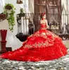 Organza Red Ball Gown Quinceanera Abiti Sweetheart Puffy Skirt Ricamo Sweet 15 Dress Custom Made Prom Gowns Pageant Dress220w