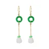 New Vintage Ethnic 925 Sterling Silver White Jade Pumpkin Dangle Earrings Classic Handmade Green Stone Circle Long Chain Drop Earring For Wo