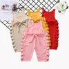 Baby rompertjes kinderen cartoon bowknot jumpsuits meisjes zomer dinosaurus mouwloze broek past pakken wagen mode onesies solide bodysuits AYP474