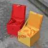 Luxury Soft Square Yellow Red Jewelry Gift Box Silk Fabric Chinese Wood Box Packaging Gemstone Collection Decorative Boxes Multisize