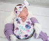 Baby Kids hoofdband boog voor meisje nylon deken swaddle geprinte slaapzak hoofdband set pasgeboren kinderen tulband accessoire cadeau