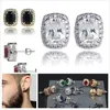 Personlig 18K Gold Blingbling Colorful Diamond Stud örhängen Big fyrkantiga kubiska zirkoniumörhängen Hip Hop smycken för män och kvinnor