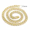 15mm Miami Cuban Link Chain Necklaces 30 16 18 20 22 24Inches 18K Gold Plated Iced Out Bling Rhinestone Chains Silver Rose Gold Fa300v