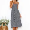 Laamei Solid Button Sexy Casual Summer Strap Dress Long Boho Beach Women Sundress Vestidos Fashion Daily Sleeveless Dess Female Y190514