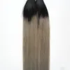 Virgin Malaysian Straight Remy Hair 100s Two tone ombre Pre Bonded keratin Nail U TIP наращивание человеческих волос черный и серый Ombre Virgin Hair