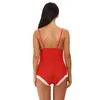 Body in pizzo rosso sexy da donna Body in maglia rossa per le vacanze di Natale Festive Lingerie trasparente con rifiniture sfocate bianche su busto S-XXL