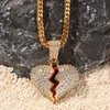 Iced Out Broken Heart Pendant Necklace For Mens Womens Fashion Hip Hop Gold Silver Necklaces Jewelry