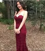 2020 Elegant Burgundy Sweetheart Lace Mermaid Cheap Long Bridesmaid Dresses 2020 Wine Maid of Honor Wedding Guest Dress Prom Party Gowns