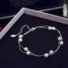 2020 Sommar New Cute Korean Double Pearl Bracelet Mode Kvinnors Wild Beach Smycken Armband Anklet Dubbla syfte