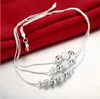 3 Ligne multi perles 18 pouces argent sphérique élégant Collier Petit pendentif boule long collier de bijoux de mariage de la chaîne Aimer cadeau