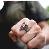 Punk Anubis Egyptian Cross Beast Ring for Men Hip Hop Stainless Steel Ankh Cross Design Animal Finger Rings Cool Jewelry Christmas Gift