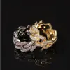 Мужские 2-рядные CZ Bling Cuaban Link Rings Золотое кубинское кольцо со льдом Micro Pave Кубический цирконий Имитация бриллиантов Трендовое кольцо в стиле хип-хоп