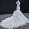 Luxe nigérian dentelle sirène robes de mariée 2020 à volants col en V mancherons dos ouvert à lacets tribunal train robe de réception de mariage de mariée