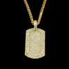Hip Hop Iced Out Gold Silver Bling Dog Tag Army Card Chain Necklace Full Diamond Rapper guys Cuban Chains Jewelry Gifts for Men and Women
