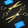 JOEWELL 5 5 inch 6 0 inch 6CR golden hair cutting thinning scissors with 62HRC hardness with gemstone screw on handle281j