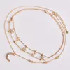 Crystal Star Moon Necklace Gold Choker Multilayer Halsband Pendant Summer Fashion Jewelry for Women Will and Sandy