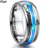 8mm Argent Acier Carbure Anneau Bleu Opale De Feu Shell Incrustation Pour Hommes Femmes De Mariage Bague De Fiançailles Bague Homme