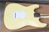 Factory Wholesale Yellow Electric Guitar with Reversed Headstock,White Pickguard,Maple Fretboard,Gold Hardware,Can be Customized