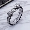 Kalen Punk Tier Wolf Kopf Lederarmbänder Für Männer Edelstahl Doppel Wolf Köpfe Charme Wickelarmband Armband Schmuck J190722