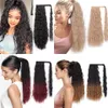 Natural highlights Medium length indian loose wave curly ponytail hairstyle for black women wrap around human hair pony tail hairpiece 120g