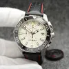 42mm Quartz batterij stopwatch heren horloge horloges witte wijzerplaat met zwarte lederen band en draaibare bezel