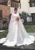 Дешевые скромные атласные свадебные платья с длинными рукавами Bateau Neck Sweep Train с длинными рукавами Плюс размер Свадебные платья в стиле кантри Vestidos De No238d