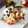 15 têtes 1 rebonds vraie touche soie bricolage Daisy camélia fleurs artificielles fête de Noël décor à la maison décoration de mariage fausse fleur 52077