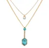 Wholesale-Fashion Drusy Druzy Multilayer Pearl Necklaces Gold Plated Popular Faux Stone Turquoise Necklaces For Women Lady Jewelry