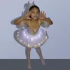 Profissional LED LED Light White Swan Lake Ballet Tutu Crianças Costume Ballerina Dress Kids Halloween Dress Fantaspume Clube Festas de festa