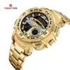 Mizums الساعات المعصم العسكرية LED Digital Sport Watch Gold Gold Stains Steel Band Dual Time Quartz Clock Man Relogio 4770108