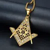 Neue Ankunft Gold Silber Edelstahl Freimaurer Freimaurer Anhänger Männer Frauen Mason Mauerwerk Kompass Quadrat Stern G Emblem Halskette Anhänger Schmuck