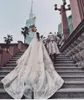 Ball Suknie Ślubne Suknie Z Długim Rękawem Wysokiej Neck Aplikacje Satin Bridal Suknie Suknia Sądu Vestidos De Novia