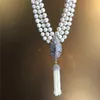 Hot Style 3strands 8-9 mm witte zoetwater parel Pearl inlay zirkoon duif bloemaccessoires kwast hanger ketting 45-50 cm