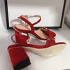 Classic High heeled sandals Coarse heel leather Suede woman shoes Metal buckle for parties Occupation Sexy sandals size35-42