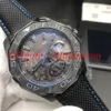 2020 Bisel de fibra de carbono para hombre Relojes automáticos Correa de cuero de nylon Relojes de pulsera 43 mm Caja de PVD negra de acero Cierre plegable Uhren292l