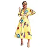 Women Shirt Pleated Long Dress Set Elegent Big Eyes Lip Printed Ladies Blouse Skirt Two Piece Suit Outfits Long Sleeve LJJA2739-111